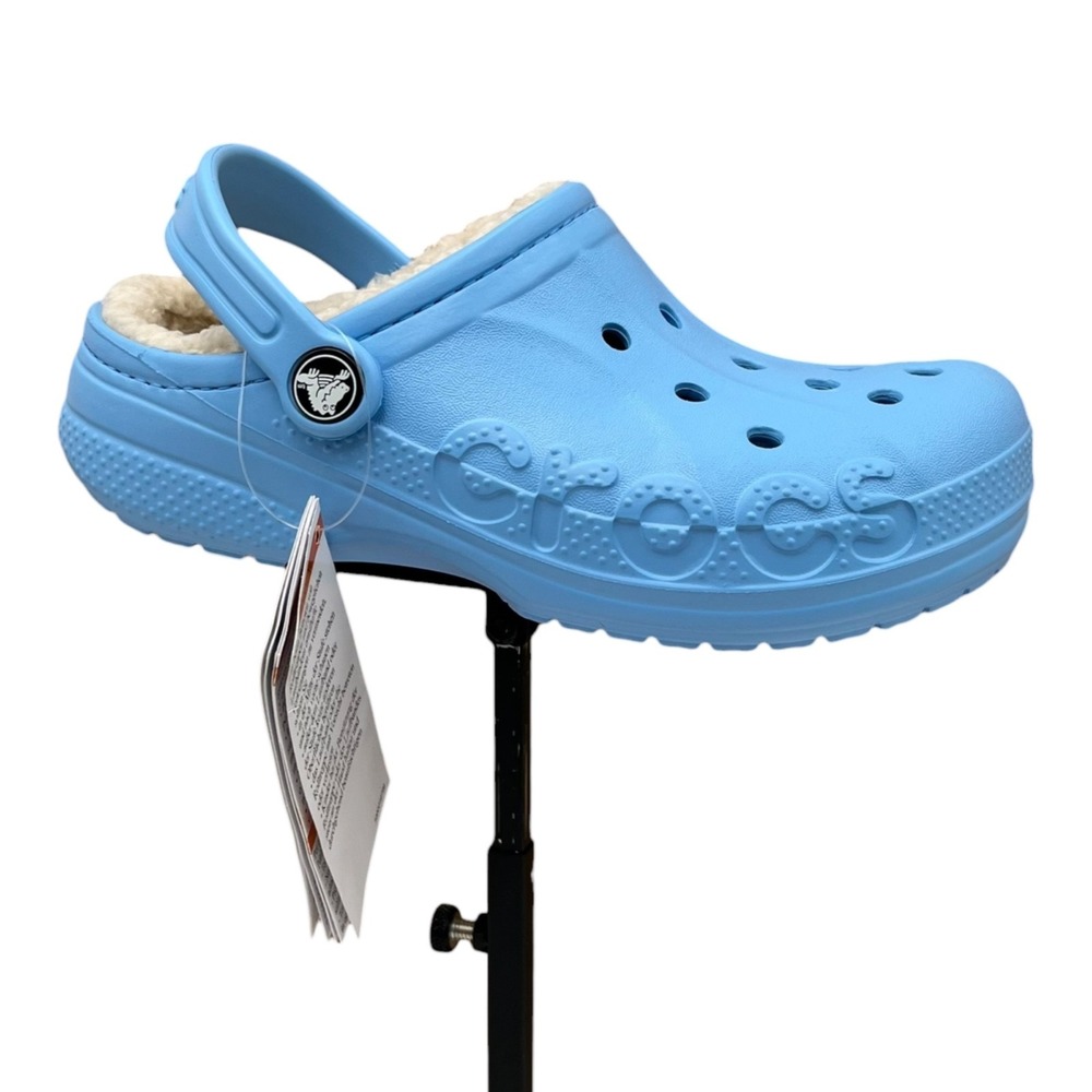 Crocs Youth Big Boys Lined Clogs Size 2 (J2) Light Blue Cozy Warm Slip-on Shoes